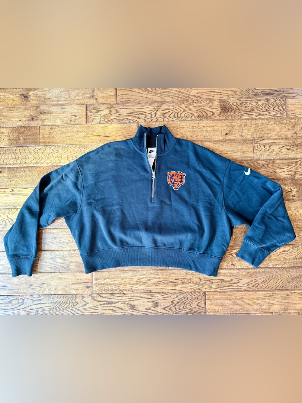 Nike Chicago Bears Cropped Quarter Zip Sweatshirt Womens Large NWT NFL Pullover